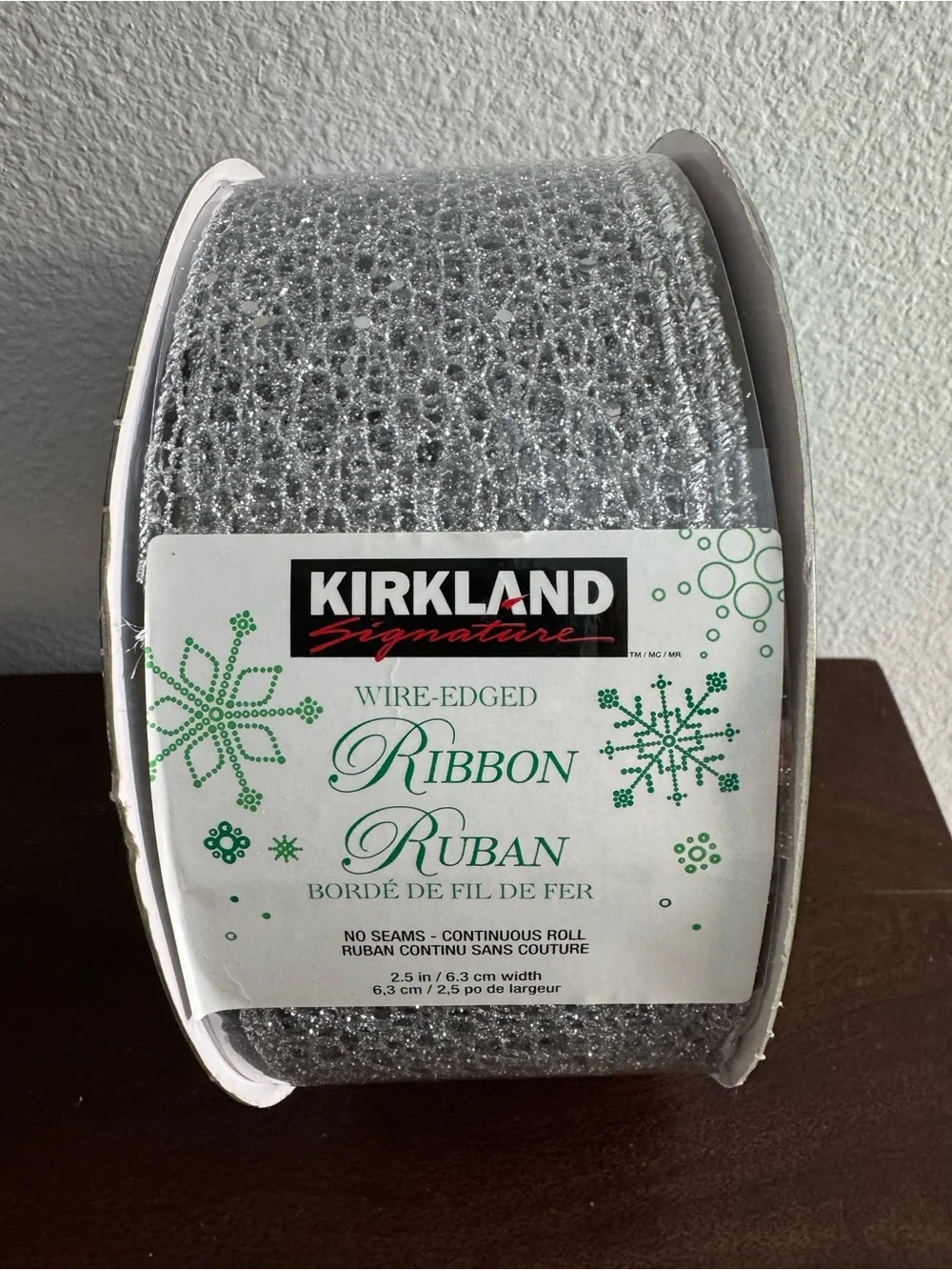 Kirkland Signature Silver Wire-Edged Holiday Ribbon 50 yds NWT